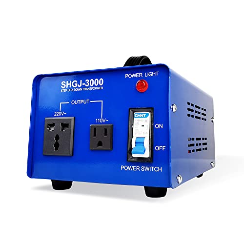 Transformador de potencia de 3000W, convertidor de potencia elevador/descendente, conversión de voltaje bidireccional, 110 V a 220 V/220 V a 110 V. Cambio de voltaje rápido, amplio rango disponible.