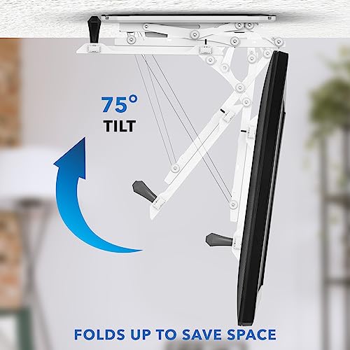 Mount-It! Soporte eléctrico para TV de techo con mando a distancia y driver de aplicación, soporte motorizado abatible en techo para televisores de visualización plana de 32 a 70 pulgadas, color blanco MI-4224W