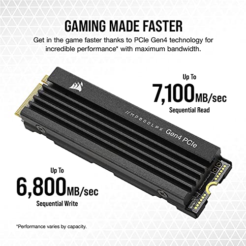 Corsair MP600 Pro LPX 2TB M.2 NVMe PCIe x4 Gen4 SSD Optimized PS5 Up to 7,100MB/sec Sequential Read 6,800MB/sec Sequential Write Speeds