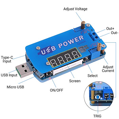Adjustable USB Power Module PEMENOL 15W DC-DC 0.5-30V Step Up / Down CVCC Fast-Charge Trigger of QC 2.0, QC 3.0, FCP, SCP, AFC