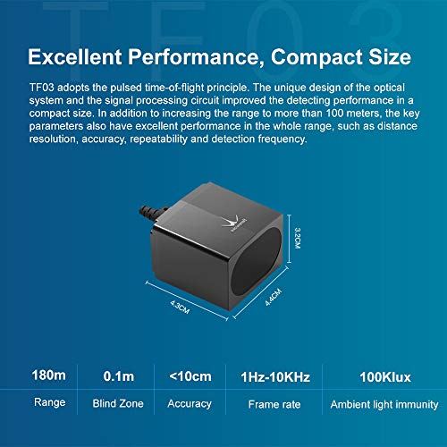 TF03-180 Sensor de tapa de largo alcance, 180 m (590 pies) Medición de distancia IP67 100 Klux Telémetro