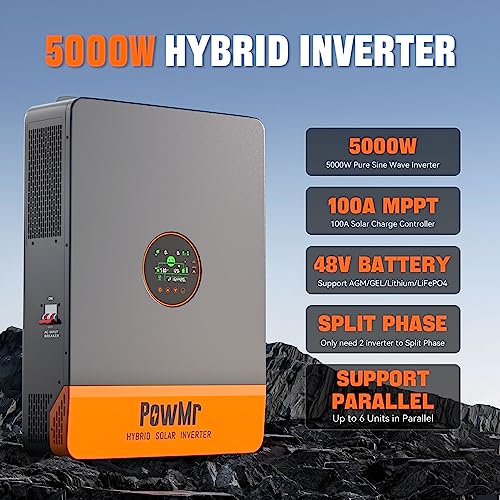 Inversor solar híbrido de 5000 W 48 V CC a 120/208/240 V salida de CA, inversor de corriente de onda sinusoidal pura con controlador de carga MPPT de 100 A, soporte paralelo, adecuado para baterías de litio/LiFePO4/plomo ácido de 48 V