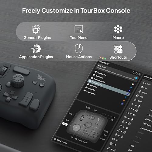TourBox NEO, controlador personalizado para edición de video fotográfico, clasificación de color, ilustración, Mac/Windows, Adobe Photoshop Lightroom Premiere Illustrator Davinci Resolve After Effects Final Cut Pro Keyboard