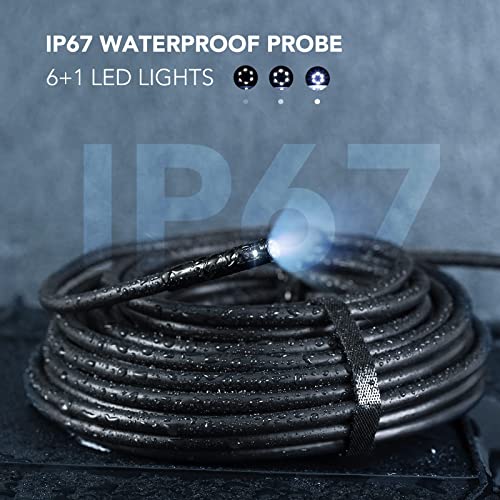 Endoscopio doble lente con cable semirrígido de 50 pies, cámara de inspección industrial DEPSTECH 1080P con visualización dividida, cámara de alcantarillado de 7.9 mm 4.3" resistente al agua IP67, 7 luces LED, funda portátil DS300 DL-15M