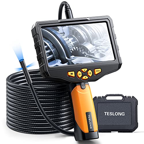 Lente triple de 16.4 pies y cable de doble lente de 3.3 pies, endoscopio profesional Teslong con luz, cámara de inspección pantalla IPS de 5"