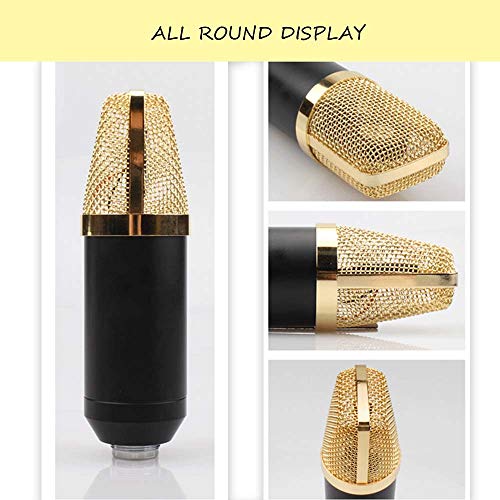 BM-800 - Juego de micrófono con tarjeta de sonido V8, micrófono de condensador y mezclador de DJ con brazo de tijera de suspensión de micrófono ajustable, montaje de choque de metal y filtro pop de doble capa para grabación de estudio y transmisión