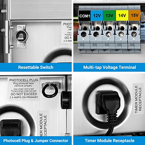 DEWENWILS 300W Transformador de bajo voltaje exterior, 120V AC a 12V/13V/14V/15V CA salida multigrifo, escudo resistente a la intemperie, para iluminación de paisaje halógeno y LED, foco, luz de camino, certificación UL