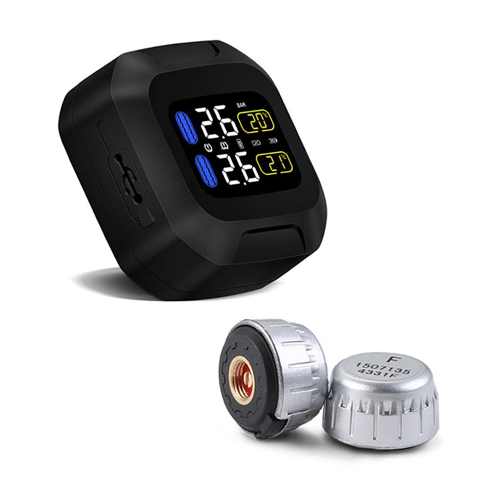 Sistema de Monitoreo de Presión de Neumáticos para Motocicletas Inalámbrica TPMS Impermeable con 2 Sensores Externos Sensor 18x13 TP880