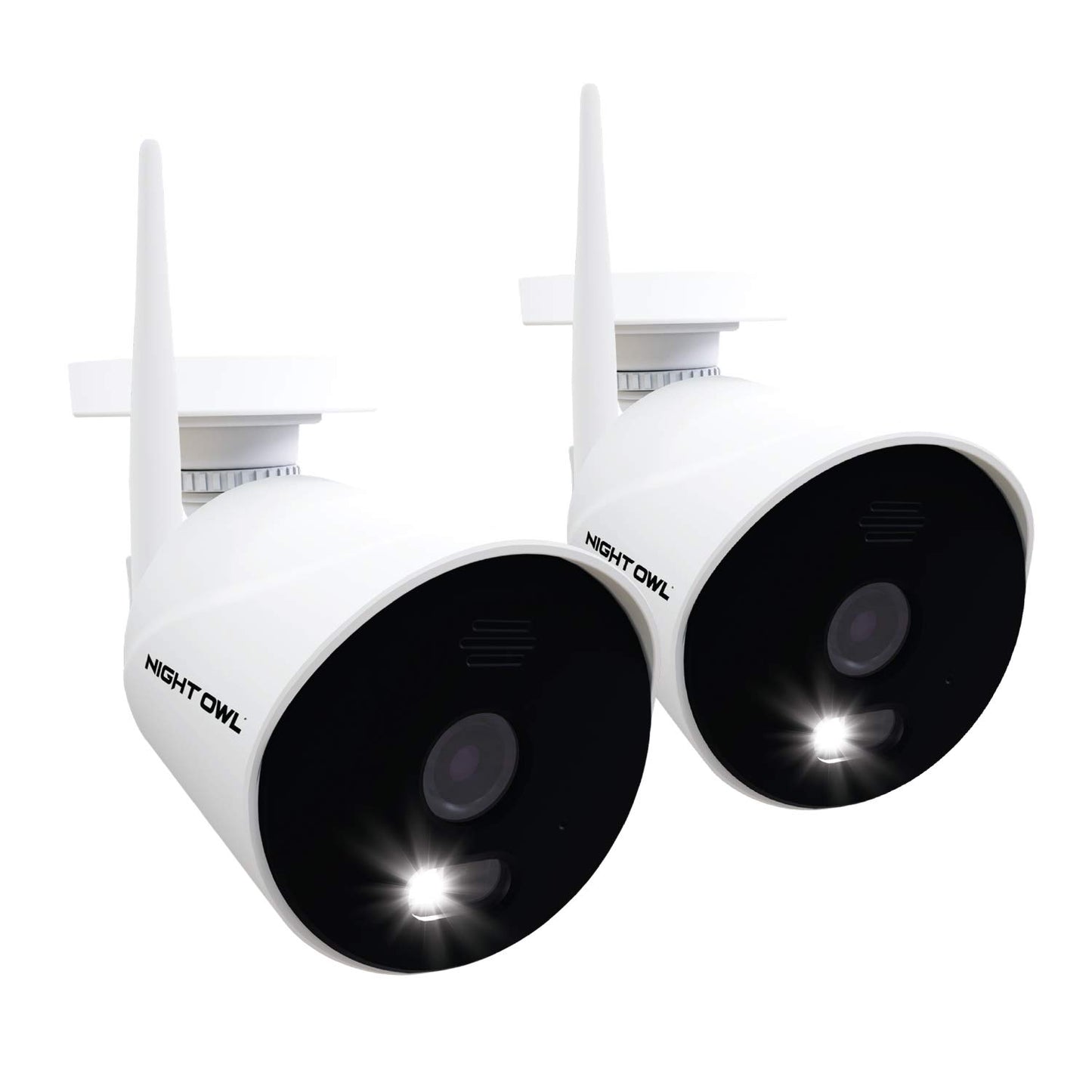 Night Owl - Cámara IP IP HD de 1080p con alimentación de CA para interiores y exteriores con visión nocturna de 100 pies, audio de 2 vías, foco integrado, amplio ángulo de visión y aplicación de visión remota gratuita, paquete de 2
