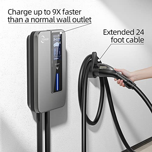 TEVAGO Cargador inteligente para vehículos eléctricos de nivel 2 de pared, 48 amperios, para interiores y exteriores, con certificación UL y Energy Star, estación de carga para automóvil con WiFi de 16-48 amperios y cable de 23 pies