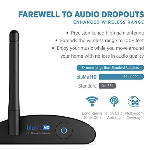 Auris Blume HD de largo alcance Bluetooth 5.0 - Adaptador de audio de alta fidelidad con audiófilo DAC y AptX HD receptor AV o amplificador
