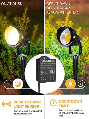 ZUCKEO Transformador de bajo voltaje de 120 W, transformadores de iluminación de paisaje al aire libre con temporizador y sensor de luces, fuente de alimentación impermeable de 120 V a 12 V para luces LED de paisaje, luz de camino con certificación ETL