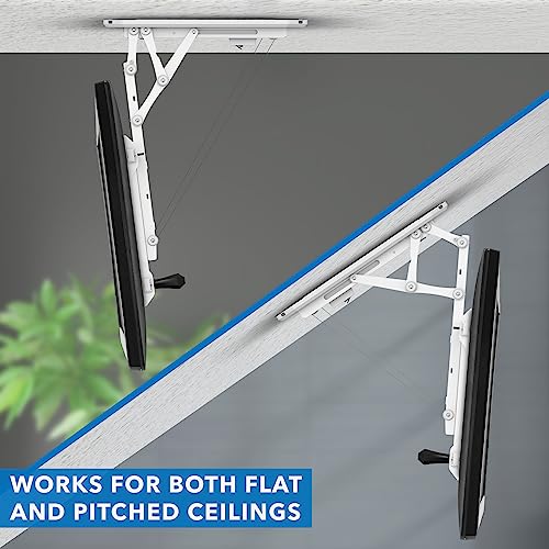 Mount-It! Soporte eléctrico para TV de techo con mando a distancia y driver de aplicación, soporte motorizado abatible en techo para televisores de visualización plana de 32 a 70 pulgadas, color blanco MI-4224W