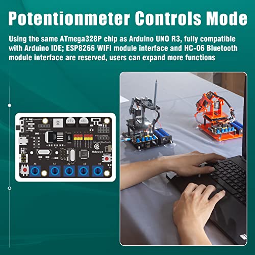 Adeept Kit de brazo de robot de 5-DOF robótico de 5 ejes compatible con Arduino IDE programable DIY codificación STEM brazo robótico con código de procesamiento de pantalla OLED y tutoriales PDF, color negro