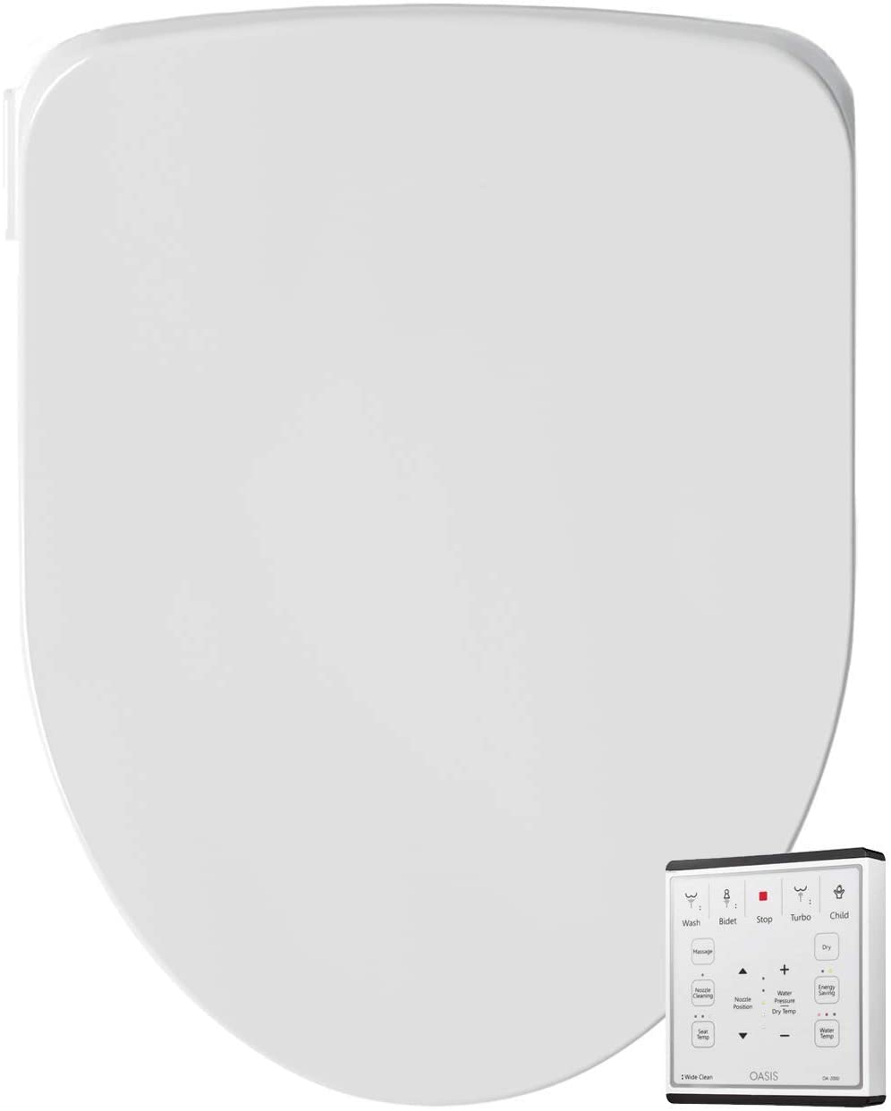 Oasis by Bio Bidet Asiento de inodoro inteligente redondo con boquilla autolimpiante de acero inoxidable luz lavado turbo tecnología de agua caliente