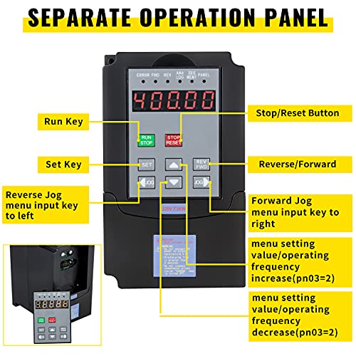 VEVOR VFD 7.5KW, unidad de frecuencia variable 35A, convertidor de inversor de motor CNC VFD 220V, para control de velocidad del motor entrada de 1 - 3 fases, salida de 3 fases