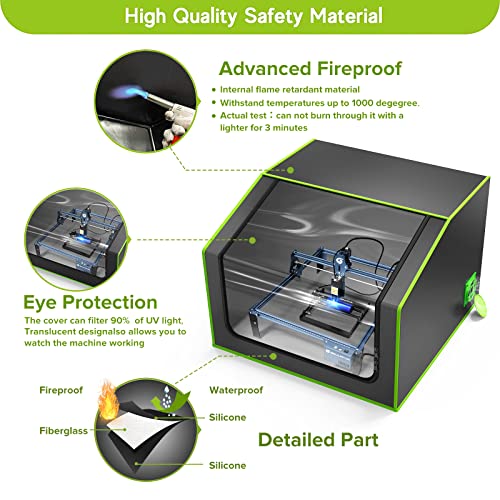 Caja de grabado láser con ventilación, cubierta protectora ignífuga y a prueba de polvo para la mayoría de máquinas de grabado láser, aísla contra el humo y el olor, reducción de ruido, protección ocular, 700 x 700 x 460 mm