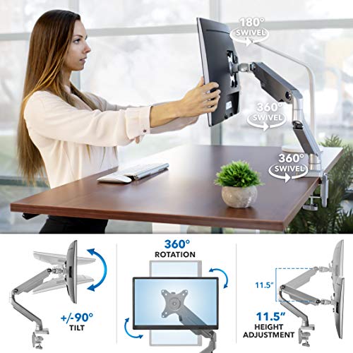 Soporte de brazo para un solo monitor | Soporte de escritorio | Brazo de resorte mecánico articulado ajustable en altura de movimiento completo | Se adapta a pantallas de ordenador compatibles con VESA de 24 27 29 30 32