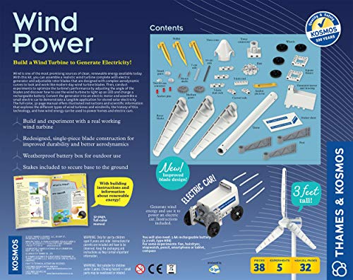 Thames & Kosmos Kit de experimento STEM Wind Power V4.0 | Construye una turbina eólica de 3 pies para generar electricidad | Aprende sobre energía renovable y alimenta un automóvil modelo pequeño | Resistente a la intemperie para uso en exteriores