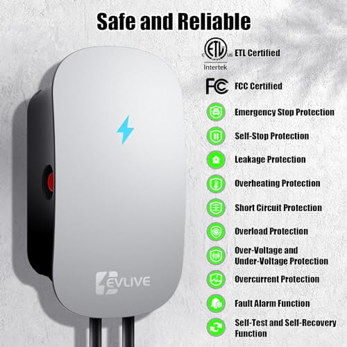 EVLive Cargador EV de nivel 2 de hasta 48 amperios/240 V para vehículo eléctrico nivel 2, certificado ETL/Energy Star, NEMA 14-50 enchufe o cableado para interiores y exteriores, cargador de pared para el hogar, estación de carga