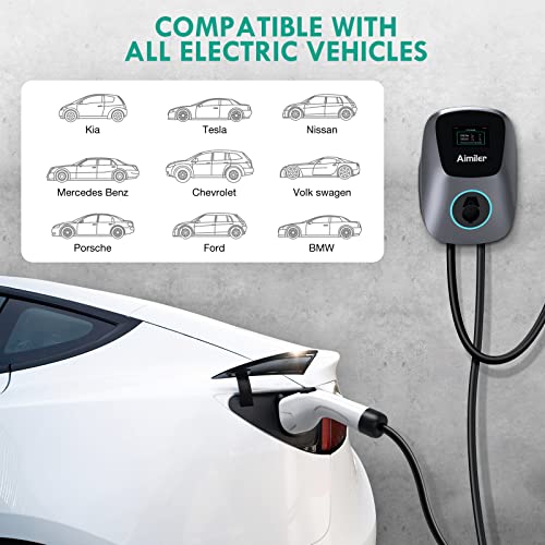 Aimiler Cargador de vehículo eléctrico de nivel 2, 48 A, 240 V, 11.5 KW con NEMA 14-50P, estación de carga de coche para interiores y exteriores con aplicación, Wi-Fi y Bluetooth EVSE
