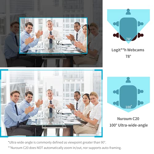 Nuroum Cámara web de conferencias con micrófono y altavoz para videollamada HD 1080P ultra gran angular de 100° cancelación de ruido de IA