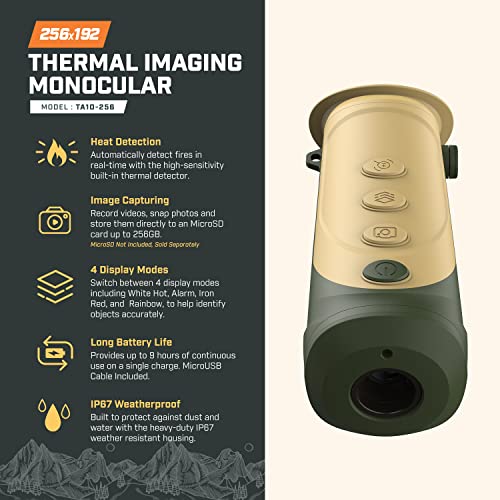 Amcrest Monocular de imágenes térmicas para caza de 256 x 192 (50 Hz), resistente a la intemperie, mira óptica para caza nocturna al aire libre, imágenes térmicas, visión térmica infrarroja, visión térmica