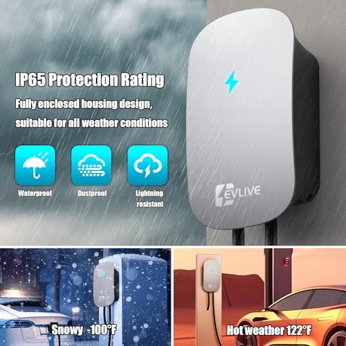 EVLive Cargador EV de nivel 2 de hasta 48 amperios/240 V para vehículo eléctrico nivel 2, certificado ETL/Energy Star, NEMA 14-50 enchufe o cableado para interiores y exteriores, cargador de pared para el hogar, estación de carga