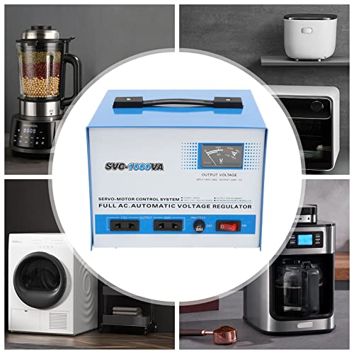 SVC-1000VA Regulador de Voltaje Automático Estabilizador con Medidor de Voltaje - Estabiliza 140-260V a 110V/220V Estabiliza 140-260V a 110V/220V