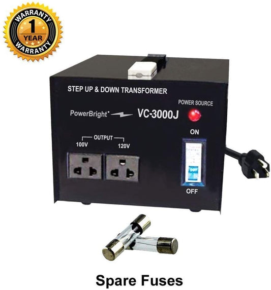 Transformadores de voltaje japoneses PowerBright para subir y bajar los convertidores japoneses, convertidos de 120 V a 100 V y 100 V a 120 V, enchufe de salida universal