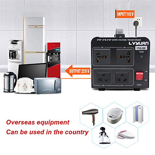 Convertidor de transformador de voltaje de 2000W convertidor de 110-120 V a 220-240 V y de 220-240 V a 110-120 V con 2 salidas