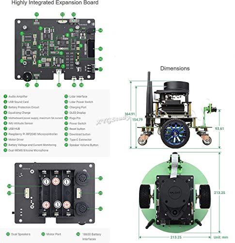 JetBot Kit de robot ROS AI compatible con controladores duales RP2040 Jetson Nano para procesamiento de visión de mapeo Lidar, autoconducción