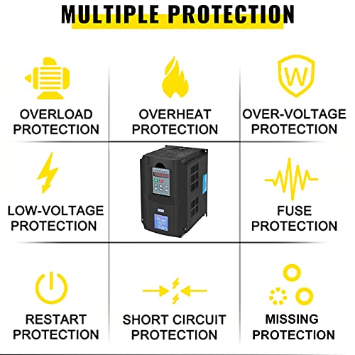 VEVOR VFD 7.5KW, unidad de frecuencia variable 35A, convertidor de inversor de motor CNC VFD 220V, para control de velocidad del motor entrada de 1 - 3 fases, salida de 3 fases