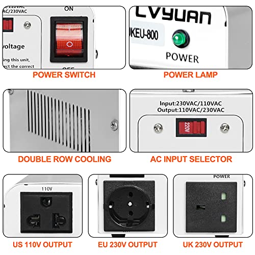 Transformador convertidor de Voltaje de 800 W, Convierte 110 V/120 V a 220 V/240 V o Convierte 220 V/240 V a 110 V/120 V para Viajes, protección contra disyuntores