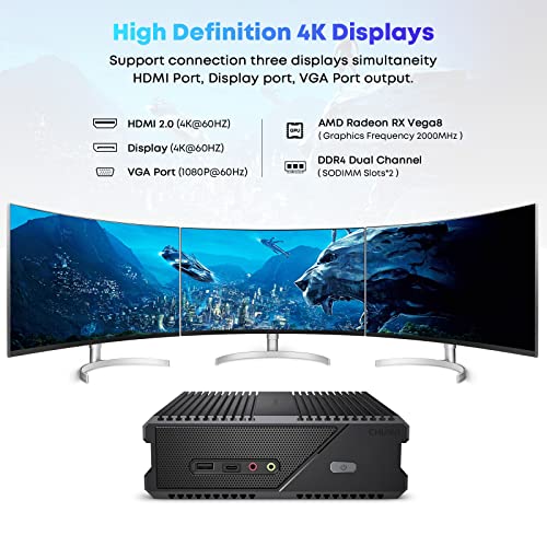 Mini PC Gaming AMD Ryzen 7 5800H, Chuwi RzBox Mini Computadoras Windows 11 con gráficos Vega 8, 16 GB RAM 512 GB SSD, Dual Gigabit RJ45 LAN, WiFi-6, BT5.2, salida 4K @60Hz, USB-C, AMD Radeon Tower PC