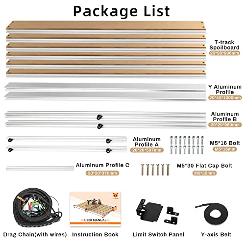 FoxAlien Kit de extensión 4080 con tablero de alerón híbrido mejorado para máquina de enrutador CNC Masuter Pro extensión de área de trabajo (15.75 x 31.5 pulgadas, X-Y)