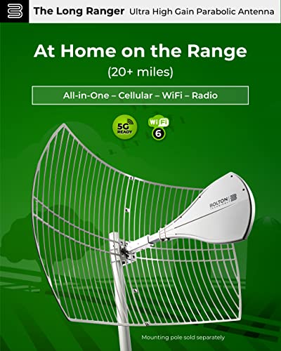 Bolton Technical Antena larga Ranger | Nuevo parabólico - Alcance de más de 20 millas | Todas las bandas de celular: 5G, 4G, LTE | WiFi de 2.4/5 GHz WiFi 6 | Antena celular/WiFi de alta ganancia de hasta +28 dB | Todos los portadores
