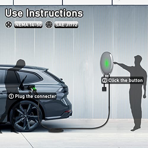 WISSENERGY - Cargador eléctrico de 40 A EV nivel 2 para coche, 220 V-240 V, 8,8 KW WSDD054 para interiores y exteriores NEMA 14-50 EV conector J1772 (40 A, NEMA 14-50)