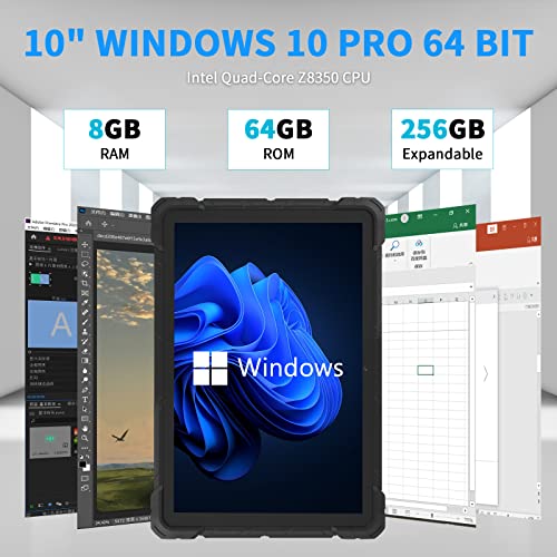 HIGOLEPC - Tableta resistente para Windows 10 Pro de 10.1 pulgadas, 4G LTE, GPS, huellas dactilares, 8 GB RAM/128 GB ROM, batería de 16000 mAh/3.7 V