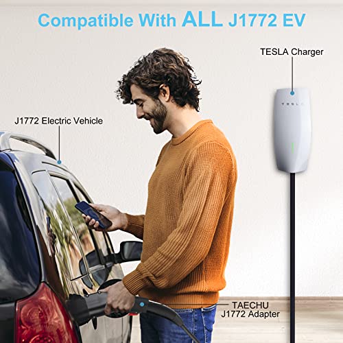 Adaptador Tesla a J1772, máximo 60 amperios y 250 V, TAECHU J1772 con bloqueo anticaídas, compatible con cargadores Tesla Wall/Destino/móviles (con una bolsa de almacenamiento)