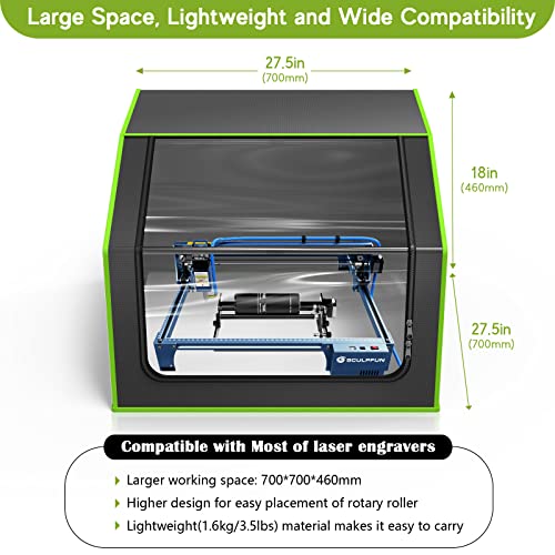Caja de grabado láser con ventilación, cubierta protectora ignífuga y a prueba de polvo para la mayoría de máquinas de grabado láser, aísla contra el humo y el olor, reducción de ruido, protección ocular, 700 x 700 x 460 mm
