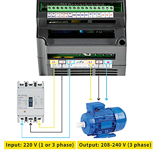 VEVOR VFD 7.5KW, unidad de frecuencia variable 35A, convertidor de inversor de motor CNC VFD 220V, para control de velocidad del motor entrada de 1 - 3 fases, salida de 3 fases
