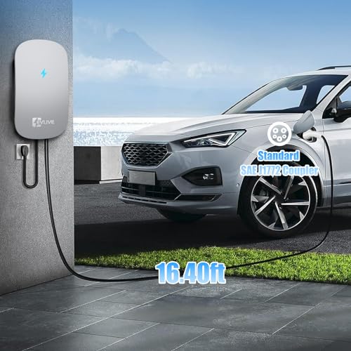 EVLive Cargador EV de nivel 2 de hasta 48 amperios/240 V para vehículo eléctrico nivel 2, certificado ETL/Energy Star, NEMA 14-50 enchufe o cableado para interiores y exteriores, cargador de pared para el hogar, estación de carga