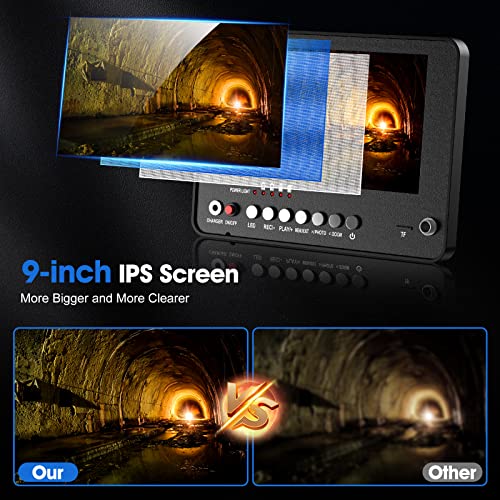 Comstex Cámara de alcantarillado boroscopio de pantalla IPS de 9 pulgadas, equipo de inspección de tubo de video con cable de 82 pies, IP68