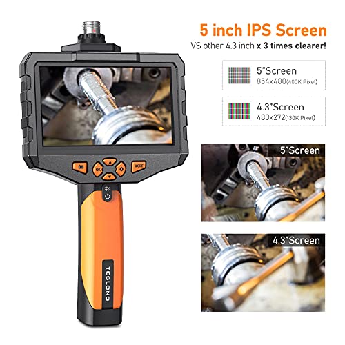 Teslong Endoscopio industrial de 5mp con enfoque automático, boroscopio súper HD con sonda de cuello de cisne de 9.8ft luces LED