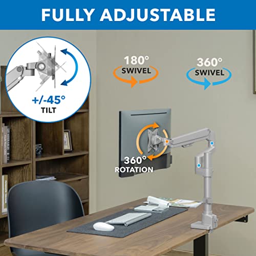 Soporte de Escritorio para un Solo Monitor | Brazo de Monitor de Resorte de Gas montado en Poste | Elevador de Pantalla de computadora de Altura Ajustable Premium