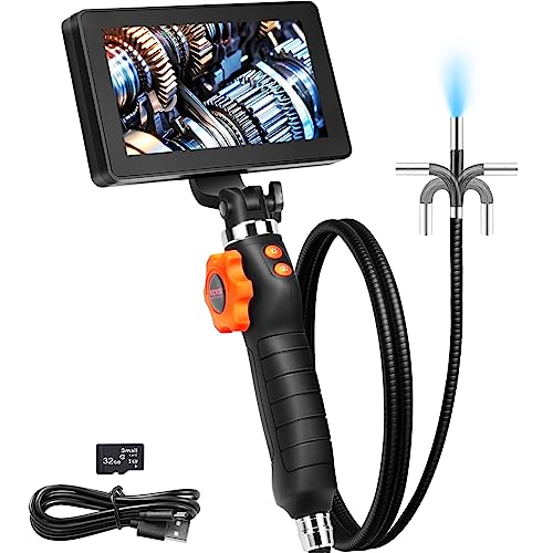 VEVOR Cámara articulada de boroscopio con luz, cámara de inspección endoscopio articulado bidireccional con lente pequeña de 0.252 in, pantalla IPS 1080P HD de 5 pulgadas, zoom 8X, cámara de serpiente de luz LED para automoción, fontanería