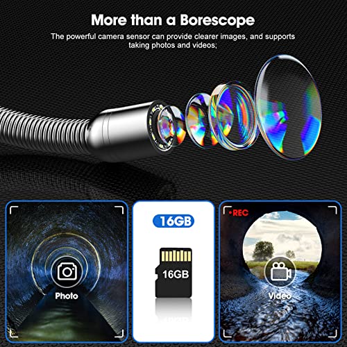 Comstex Cámara de alcantarillado boroscopio de pantalla IPS de 9 pulgadas, equipo de inspección de tubo de video con cable de 82 pies, IP68