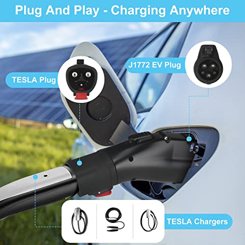 Adaptador Tesla a J1772, máximo 60 amperios y 250 V, TAECHU J1772 con bloqueo anticaídas, compatible con cargadores Tesla Wall/Destino/móviles (con una bolsa de almacenamiento)