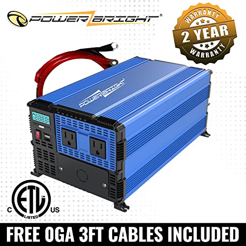 PowerBright Inversor de Potencia de 4000 vatios de 12 V a 110 V, inversor de Coche de Onda sinusoidal modificada, Salidas de CA Dobles de 110 voltios, convertidor de CC a CA con Kit de instalación